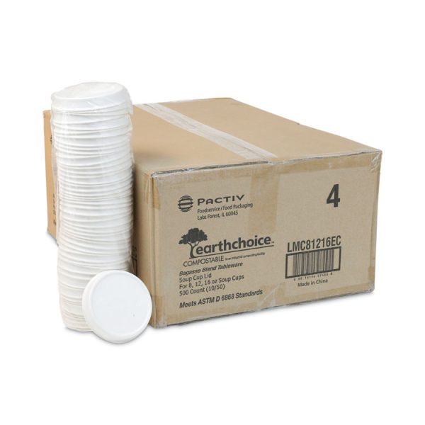 EarthChoice Compostable Soup Cup Lid, For 8-16 oz Soup Cups, 4" Diameter, White, Sugarcane, 500/Carton - Image 4