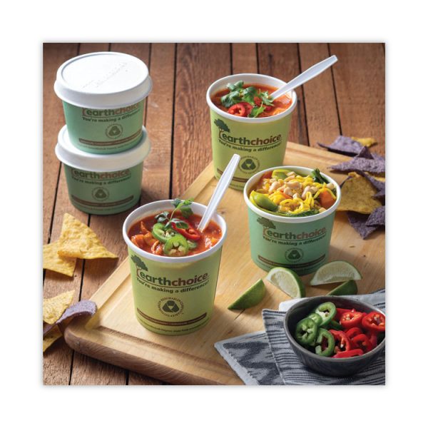 EarthChoice Compostable Soup Cup Lid, For 8-16 oz Soup Cups, 4" Diameter, White, Sugarcane, 500/Carton - Image 5