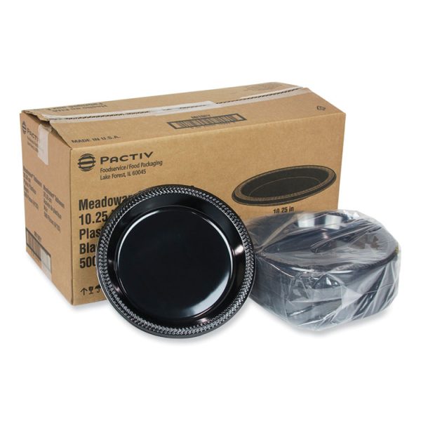 Meadoware Impact Plastic Dinnerware, Plate, 10.25" dia, Black, 500/Carton - Image 3