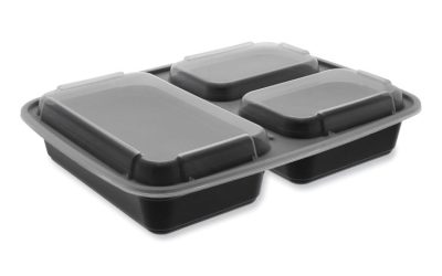 Newspring DELItainer Microwavable Container, 32 oz, 7.5 x 9.87 x 1.75, Black/Clear, Plastic, 150/Carton