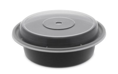 Newspring VERSAtainer Microwavable Containers, 16 oz, 6″ Diameter, Black/Clear, Plastic, 150/Carton