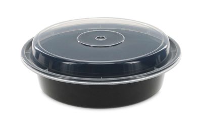 Newspring VERSAtainer Microwavable Containers, 24 oz, 7″ Diameter, Black/Clear, Plastic, 150/Carton