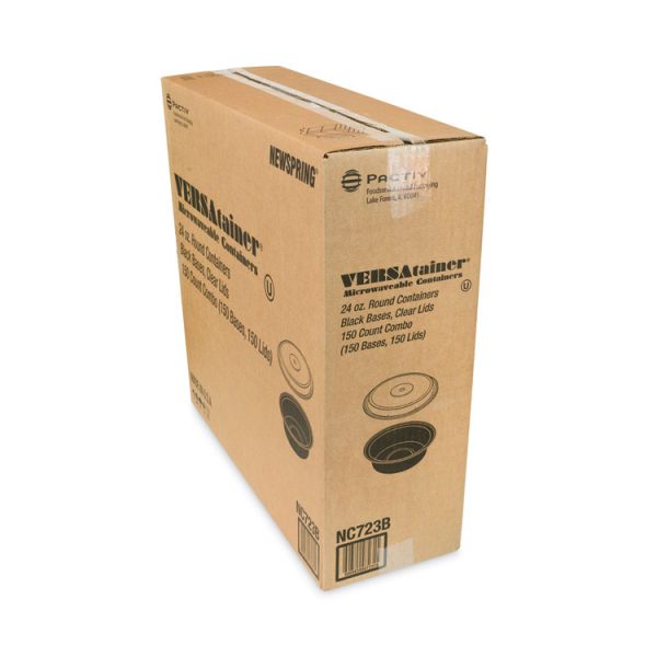 Newspring VERSAtainer Microwavable Containers, 24 oz, 7" Diameter, Black/Clear, Plastic, 150/Carton - Image 2