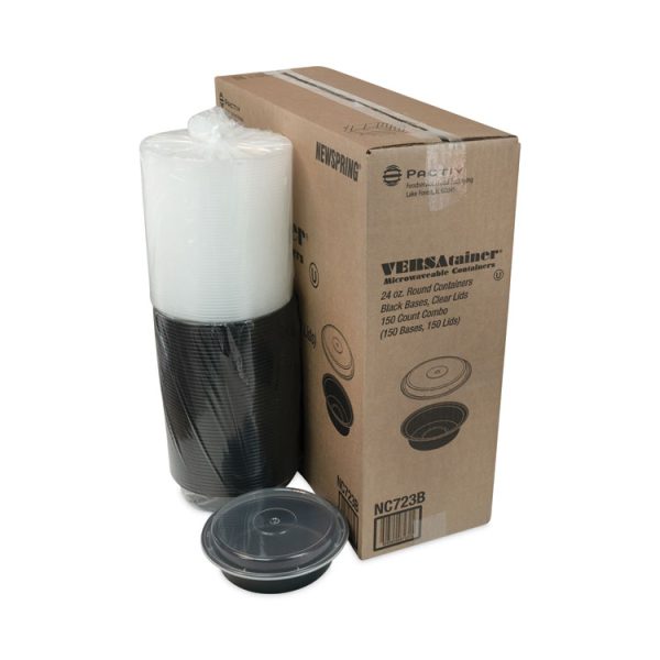 Newspring VERSAtainer Microwavable Containers, 24 oz, 7" Diameter, Black/Clear, Plastic, 150/Carton - Image 4