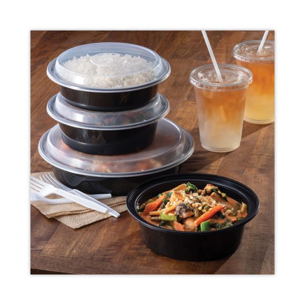 Newspring VERSAtainer Microwavable Containers, 24 oz, 7" Diameter, Black/Clear, Plastic, 150/Carton - Image 5