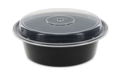Newspring VERSAtainer Microwavable Containers, 32 oz, 7 Diameter x 2 h, Black/Clear, Plastic, 150/Carton