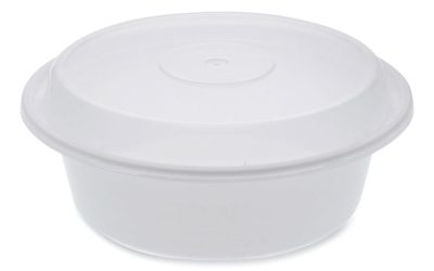 Newspring VERSAtainer Microwavable Containers, Round, 32 oz, 7 x 7 x 2.75, White/Clear, Plastic, 150/Carton