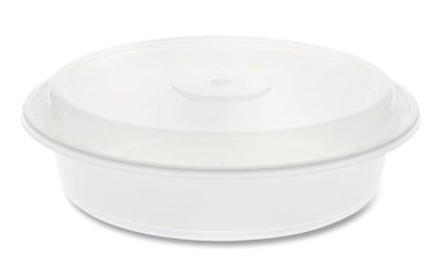 Newspring VERSAtainer Microwavable Containers, Round, 35 oz, 8 x 8 x 2.5, White/Clear, Plastic, 150/Carton
