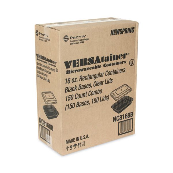 Newspring VERSAtainer Microwavable Containers, 16 oz, 5 x 7.25 x 1.5, Black/Clear, Plastic, 150/Carton - Image 2