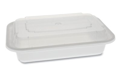 Newspring VERSAtainer Microwavable Containers, Rectangular, 16 oz, 5 x 7.25 x 2, White/Clear, Plastic, 150/Carton