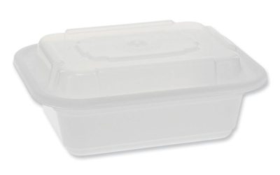 Newspring VERSAtainer Microwavable Containers, Rectangular, 12 oz, 4.5 x 5.5 x 2.12, White/Clear, Plastic, 150/Carton
