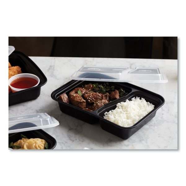 Newspring VERSAtainer Microwavable Containers, Rectangular, 2-Compartment, 30 oz, 6 x 8.5 x 2.5, Black/Clear, Plastic, 150/CT - Image 2