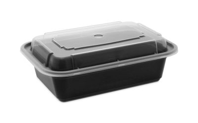 Newspring VERSAtainer Microwavable Containers, 24 oz, 5 x 7.25 x 2, Black/Clear, Plastic, 150/Carton