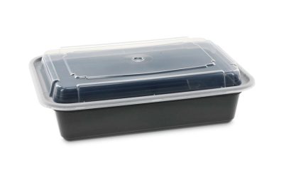 Newspring VERSAtainer Microwavable Containers, 38 oz, 6 x 8.5 x 2, Black/Clear, Plastic, 150/Carton