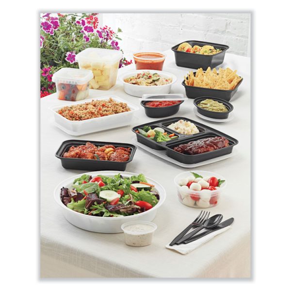 Newspring VERSAtainer Microwavable Containers, Round, 3-Compartment, 39 oz, 9 x 9 x 2.25, Black/Clear, Plastic, 150/Carton - Image 4