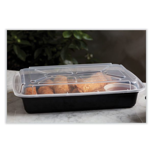 Newspring VERSAtainer Microwavable Containers, Rectangular, 58 oz, 8.5 x 11.5 x 2.5, Black/Clear, Plastic, 150/Carton - Image 3