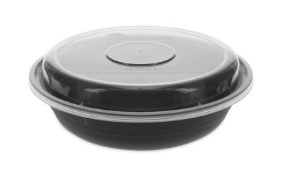 EarthChoice Versa2Go Microwaveable Container, 22 oz, 6.8 x 6.8 x 1.8, Black/Clear, Plastic, 150/Carton