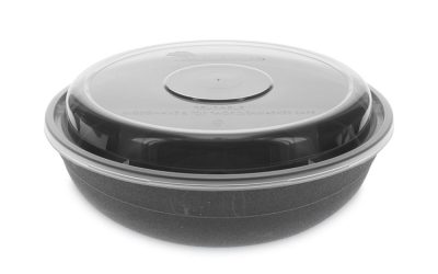 EarthChoice Versa2Go Microwaveable Container, 30 oz, 6.8 x 6.8 x 2.2, Black/Clear, Plastic, 150/Carton