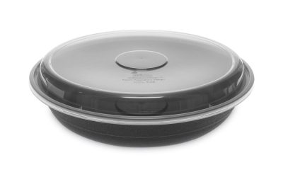 EarthChoice Versa2Go Microwaveable Container, 46 oz, 9 x 9 x 1.7, Black/Clear, Plastic, 150/Carton