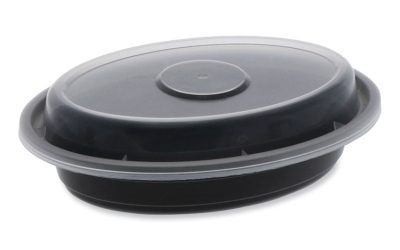 Newspring VERSAtainer Microwavable Containers, Oval, 6 oz, 5.7 x 4 x 1.1, Black/Clear, Plastic, 150/Carton