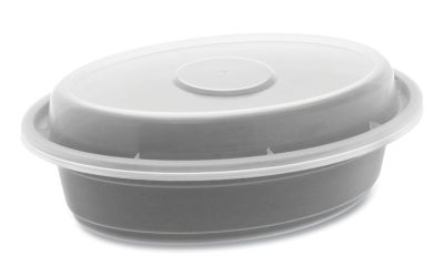 Newspring VERSAtainer Microwavable Containers, Oval, 8 oz, 5.7 x 4 x 1.45, Black/Clear, Plastic, 150/Carton