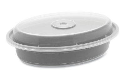 Newspring VERSAtainer Microwavable Containers, Oval, 12 oz, 6.8 x 4.8 x 1.45, Black/Clear, Plastic, 150/Carton