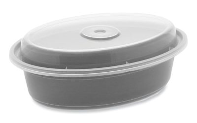 Newspring VERSAtainer Microwavable Containers, Oval, 16 oz, 6.8 x 4.8 x 1.9, Black/Clear, Plastic, 150/Carton
