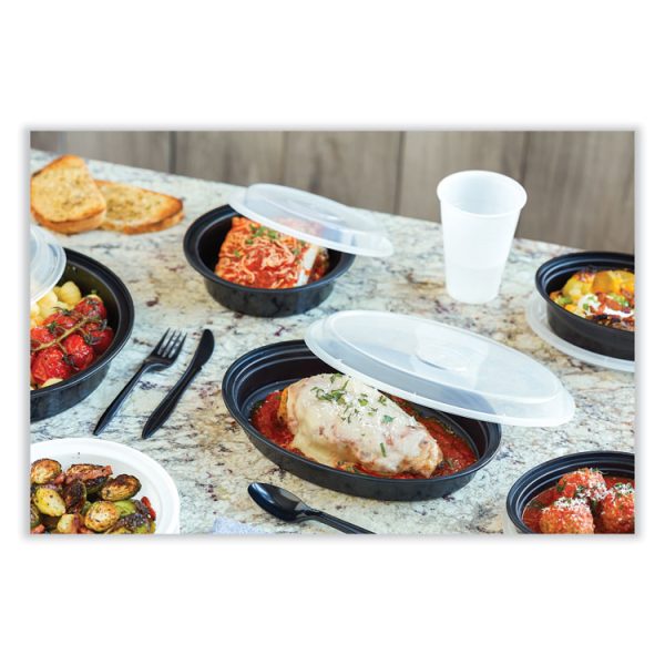 Newspring VERSAtainer Microwavable Containers, Oval, 24 oz, 9.1 x 6.7 x 1.45, Black/Clear, Plastic, 150/Carton - Image 4