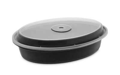 Newspring VERSAtainer Microwavable Containers, Oval, 32 oz, 9.1 x 6.7 x 1.9, Black/Clear, Plastic, 150/Carton