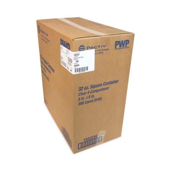 EarthChoice Square Recycled Bowl,4-Compartment, 32 oz, 6.13 x 6.13 x 2.61, Clear, Plastic, 360/Carton - Image 2