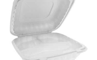 EarthChoice SmartLock Microwavable MFPP Hinged Lid Container, 3-Compartment, 8.31 x 8.35 x 3.1, White, Plastic, 200/Carton