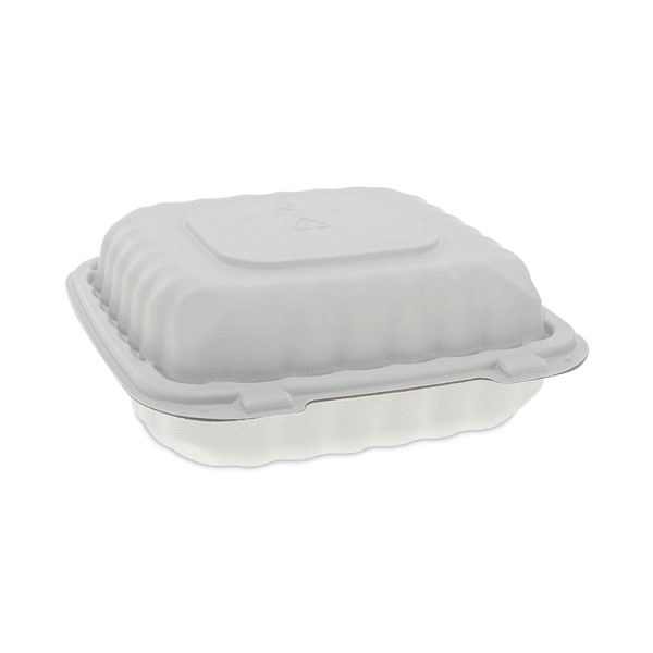 EarthChoice SmartLock Microwavable MFPP Hinged Lid Container, 3-Compartment, 8.31 x 8.35 x 3.1, White, Plastic, 200/Carton - Image 2