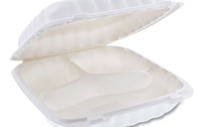 EarthChoice SmartLock Microwavable MFPP Hinged Lid Container, 3-Compartment, 9 x 9 x 3.1, White, Plastic, 120/Carton