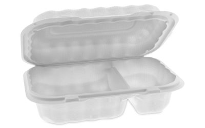 EarthChoice SmartLock Microwavable MFPP Hinged Lid Container, 2-Compartment, 9 x 6 x 3, White, Plastic, 270/Carton