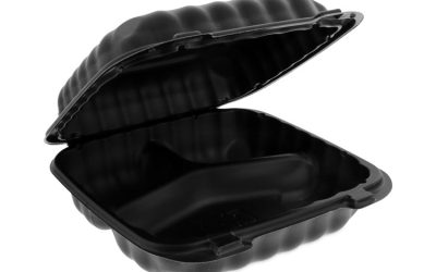 EarthChoice SmartLock Microwavable MFPP Hinged Lid Container, 3-Compartment, 8.3 x 8.3 x 3.4, Black, Plastic, 200/Carton