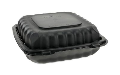 EarthChoice SmartLock Microwavable MFPP Hinged Lid Container, 3-Compartment, 9.33 x 8.88 x 3.1, Black, Plastic, 120/Carton