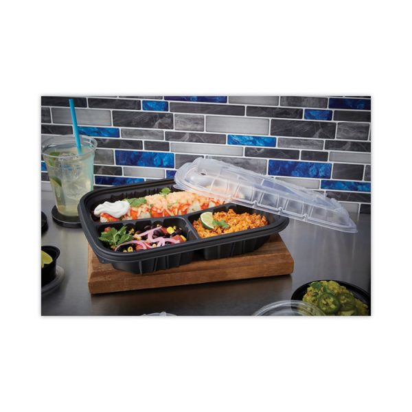 EarthChoice Entree2Go Takeout Container, 3-Compartment, 48 oz, 11.75 x 8.75 x 2.13, Black, Plastic, 200/Carton - Image 2