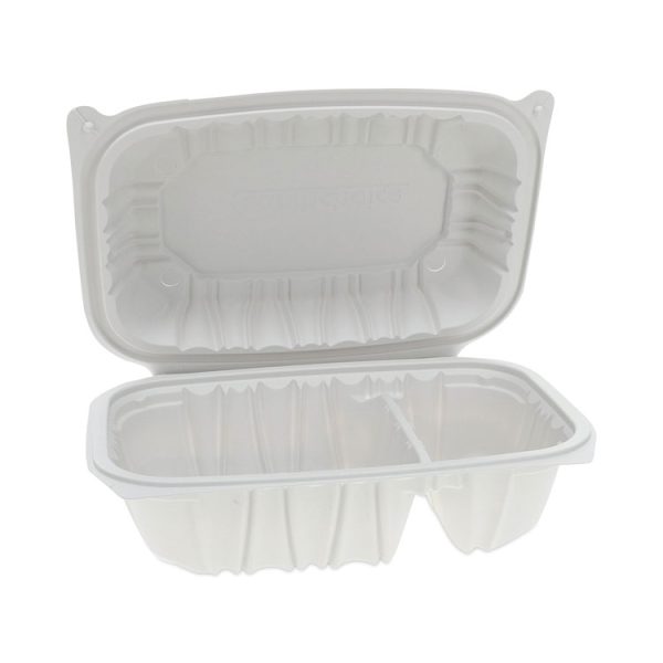 EarthChoice Vented Microwavable MFPP Hinged Lid Container, 2-Compartment, 9 x 6 x 3.1, White, Plastic, 170/Carton - Image 2