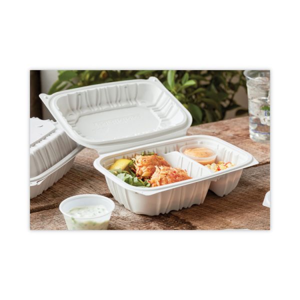 EarthChoice Vented Microwavable MFPP Hinged Lid Container, 2-Compartment, 9 x 6 x 3.1, White, Plastic, 170/Carton - Image 5