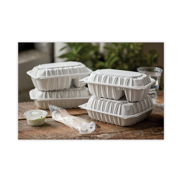 EarthChoice Vented Microwavable MFPP Hinged Lid Container, 2-Compartment, 9 x 6 x 3.1, White, Plastic, 170/Carton - Image 7