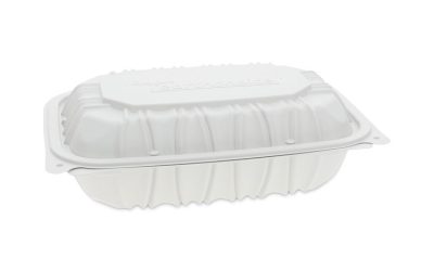 EarthChoice Vented Microwavable MFPP Hinged Lid Container, 9 x 6 x 2.75, White, Plastic, 170/Carton