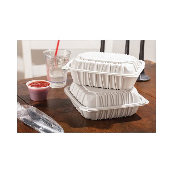 EarthChoice Vented Microwavable MFPP Hinged Lid Container, 9 x 6 x 2.75, White, Plastic, 170/Carton - Image 3