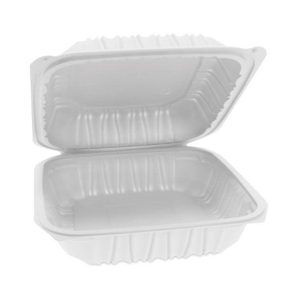 EarthChoice Vented Microwavable MFPP Hinged Lid Container, 8.5 x 8.5 x 3.1, White, Plastic, 146/Carton - Image 2