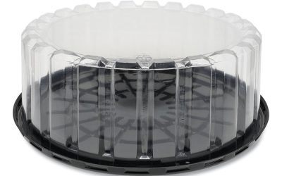 Plastic Cake Container, Shallow 9″ Cake Container, 9″ Diameter x 3.38″h, Clear/Black, 90/Carton