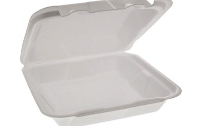 Foam Hinged Lid Container, Dual Tab Lock Happy Face, 8 x 7.75 x 2.25, White, 200/Carton