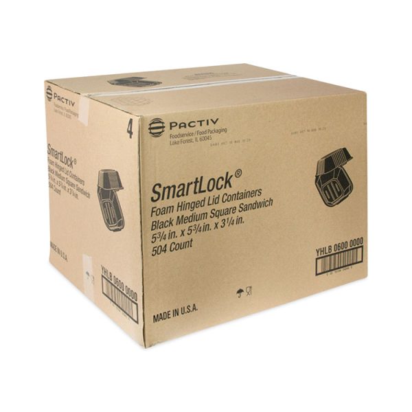 SmartLock Foam Hinged Lid Container, Sandwich, 5.75 x 5.75 x 3.25, Black, 504/Carton - Image 2