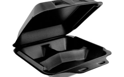 SmartLock Foam Hinged Lid Container, Medium, 3-Compartment, 8 x 8.5 x 3, Black, 150/Carton