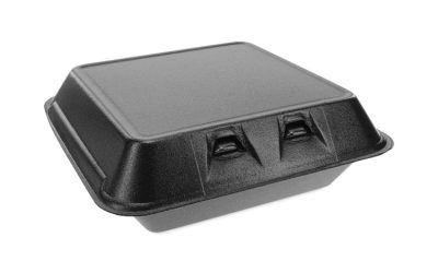 SmartLock Foam Hinged Lid Container, Large, 9 x 9.13 x 3.25, Black, 150/Carton