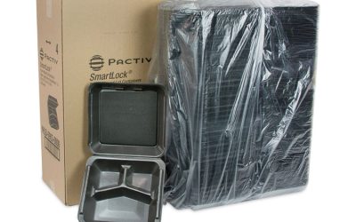 SmartLock Foam Hinged Lid Container, Large, 3-Compartment, 9 x 9.5 x 3.25, Black, 150/Carton