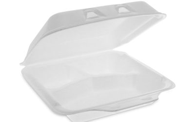 SmartLock Foam Hinged Lid Container, Small, 3-Compartment, 7.5 x 8 x 2.63, White, 150/Carton